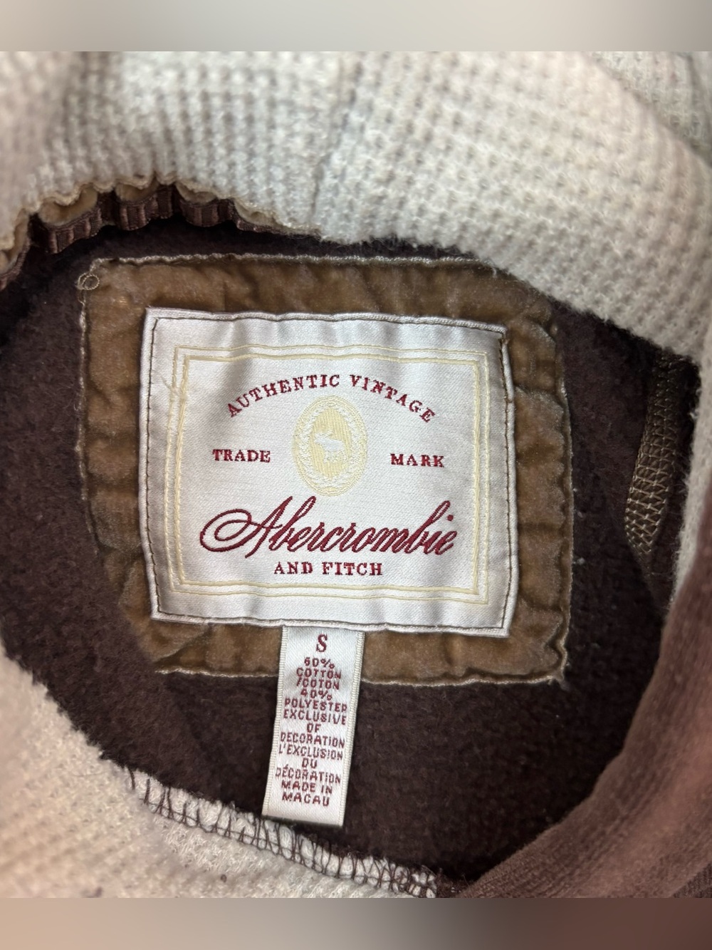 Vintage Y2K Abercrombie & Fitch pullover hoodie Small Brown Embroidered Moose - Picture 4 of 7
